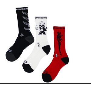 Chrome Hearts FOTI Socks 3 Pack Multi Black White Red Skull Medium 6-9 Mens